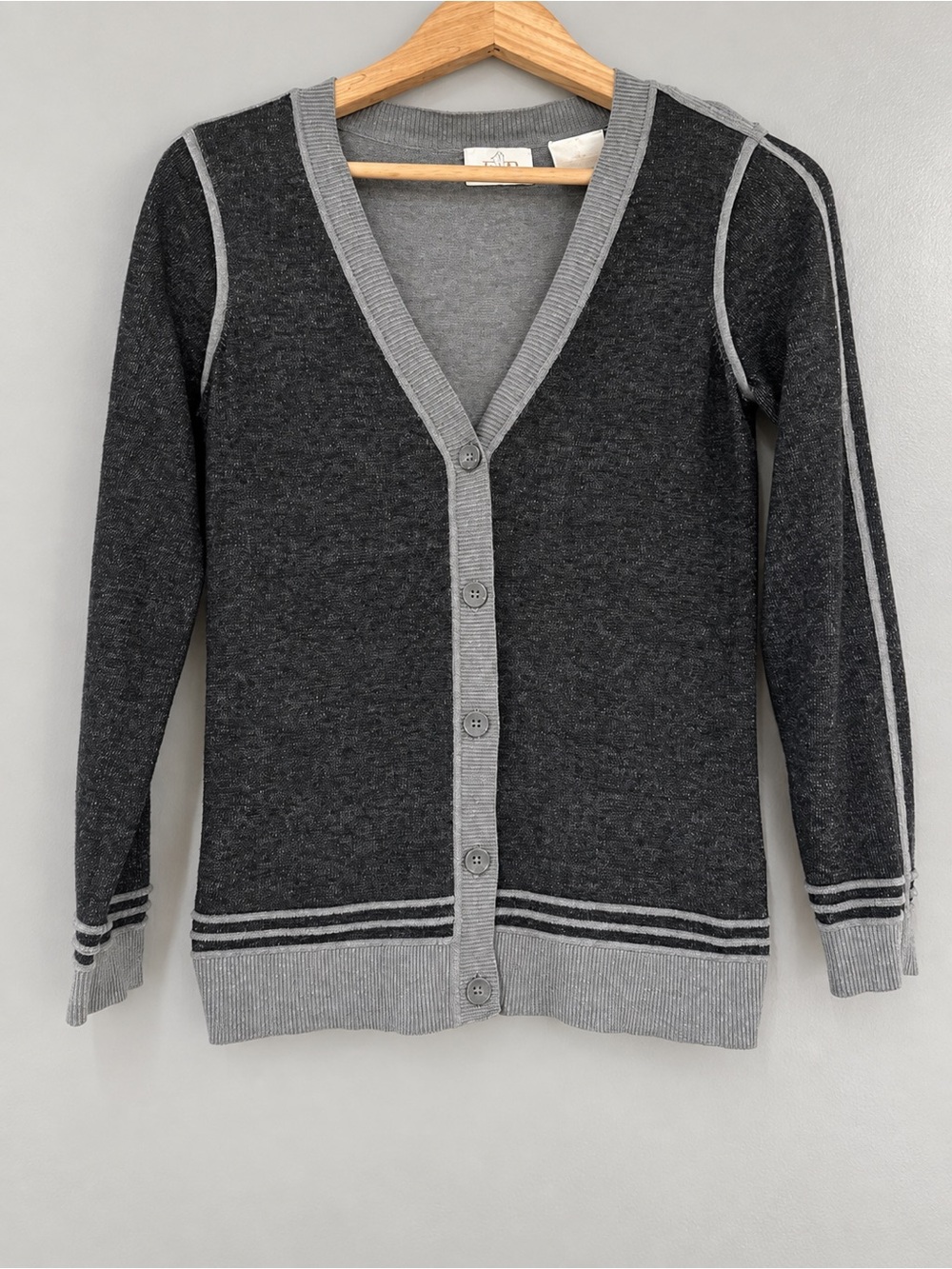 E.P. Pro Women’s S/P Charcoal Gray Cotton Blend Colorblock Button Cardigan